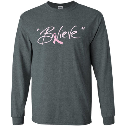Breast Cancer Awareness Shirt Pink Ribbon Believe Dark Heather