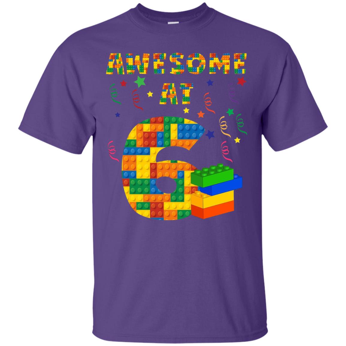 Awesome At 6 Age 6 Six Blocks Bricks Theme Shirt Purple