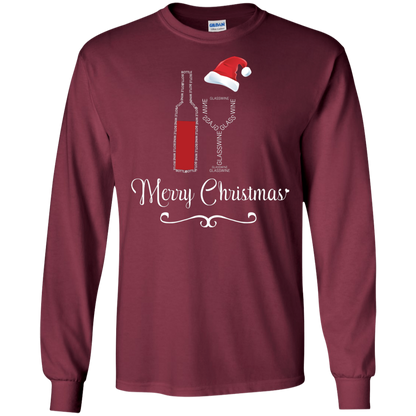 Christmas T-shirt Merry Christmas With Wine Botle And Glass Wine Maroon