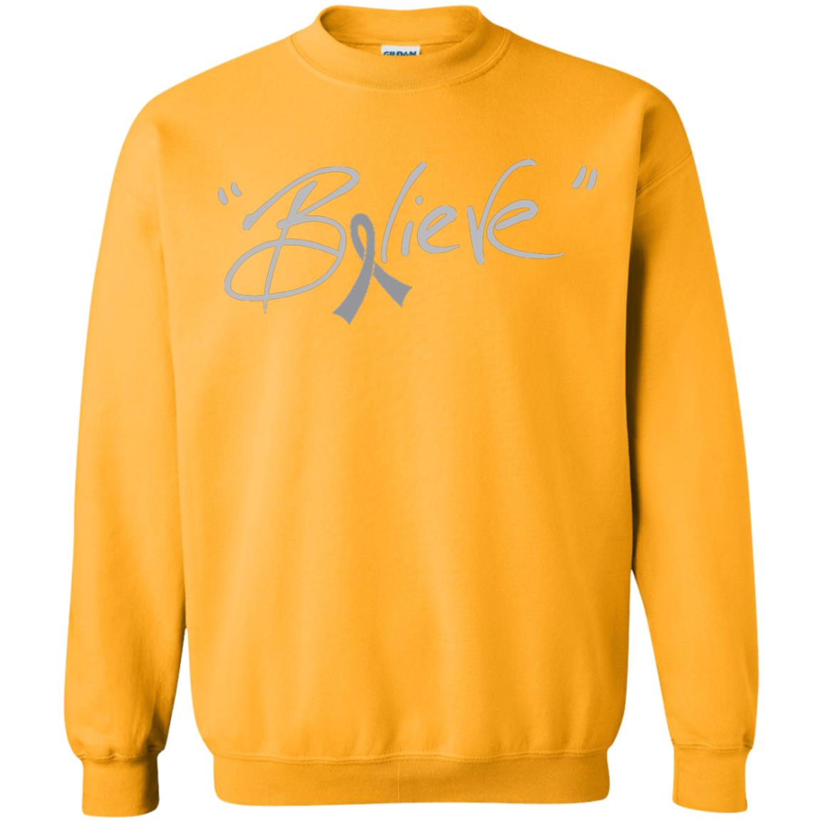 Brain Cancer Awareness Shirt Grey Ribbon Believe Gold