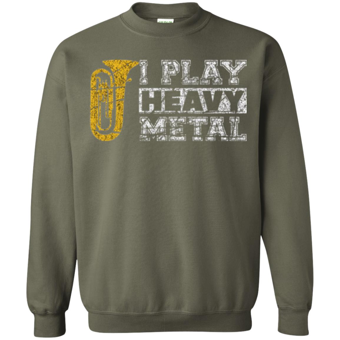 Funny Band Distressed T-shirt I Play Heavy Metal Military Green