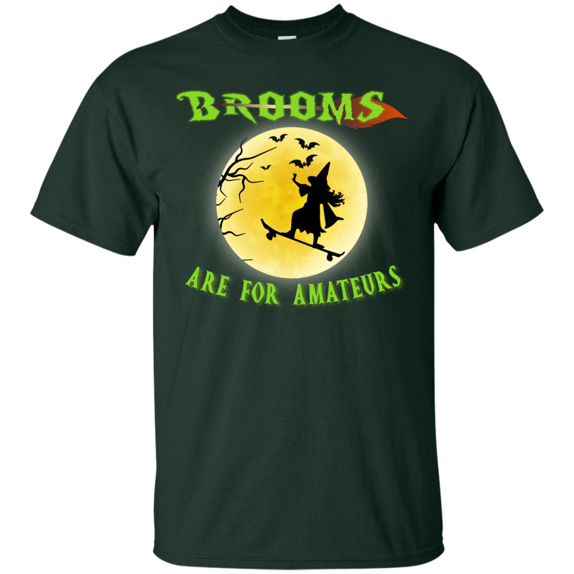 Brooms Are For Amateurs Witches Ride Skateboard Funny Halloween Shirt Forest