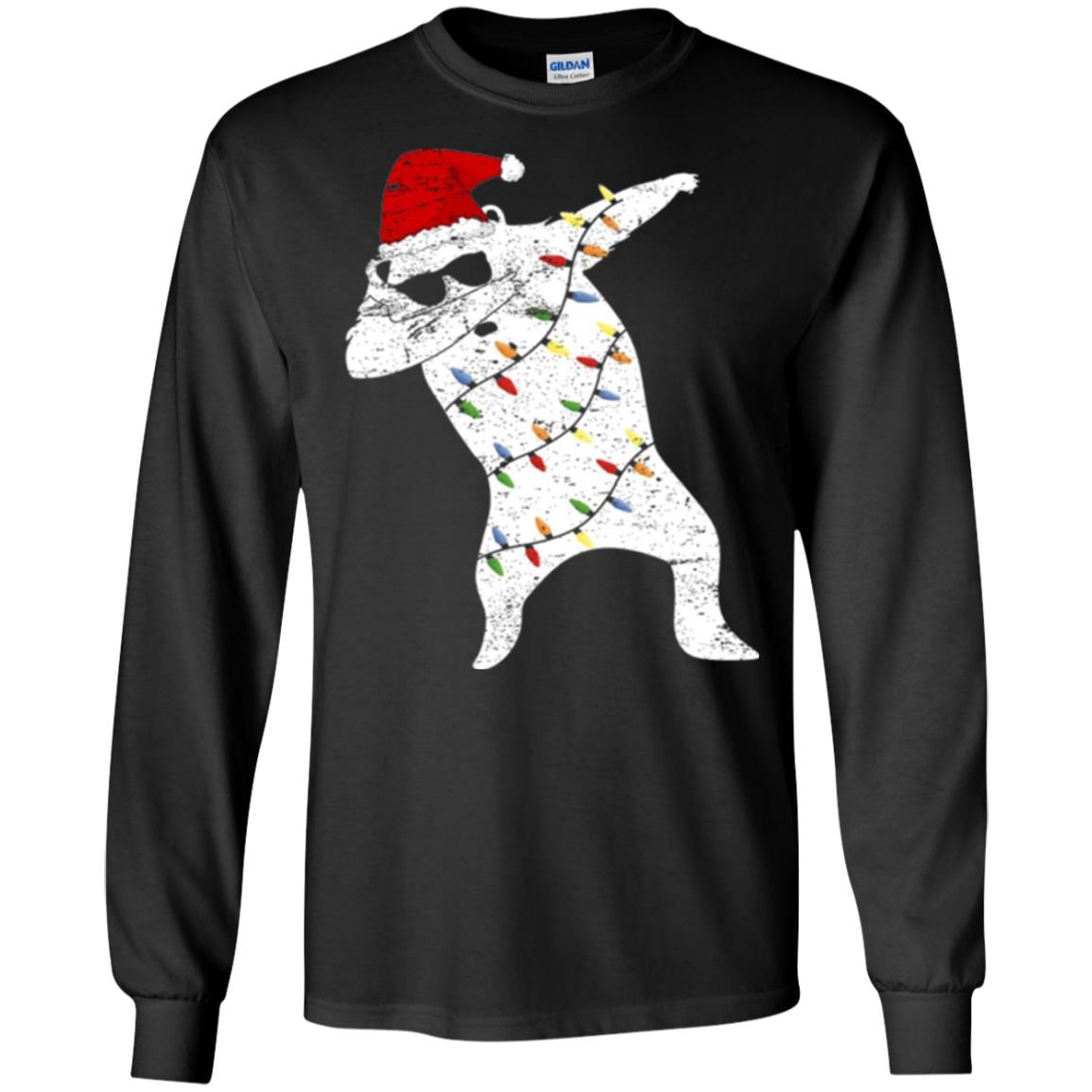 Christmas T-shirt Santa Bear Dabbing Lights Sunglasses Black