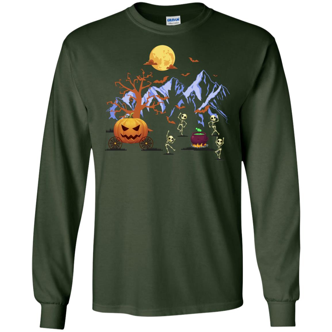 Dancing Skeleton With Pumpkin Funny Halloween Gift Shirt Forest Green