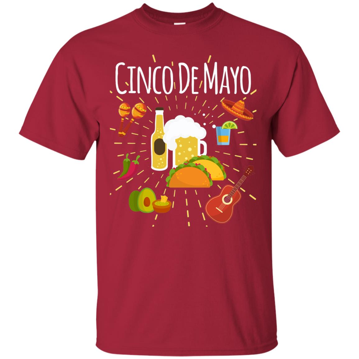 Cinco De Mayo Beer Tacos Guitar Mexico Shirt Cardinal