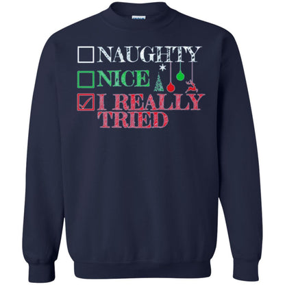 Christmas T-shirt Naugth Nice I Ready Tried Navy