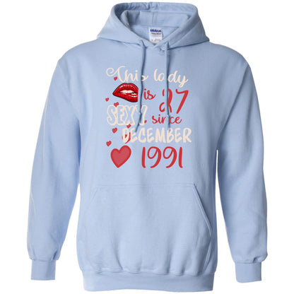This Lady Is 27 Sexy Since December 1991 27th Birthday Shirt For December Womens Light Blue