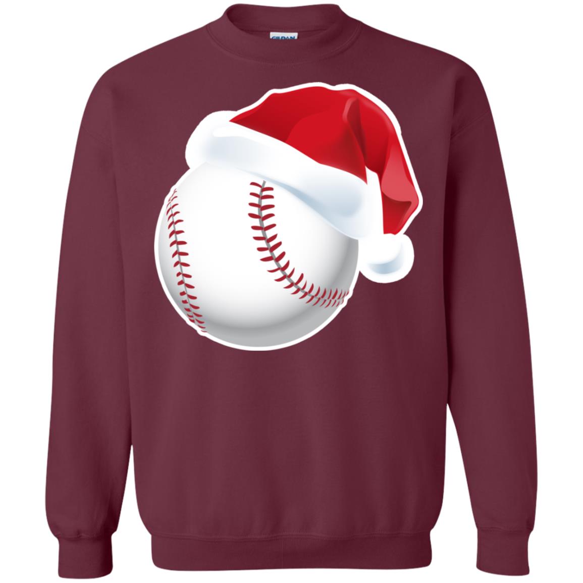 Baseball With Santa Claus Hat X-mas Shirt For Baseball Lovers Maroon