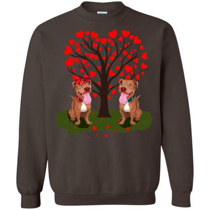 Valentine Pitbull Couple Heart Tree Shirt Dark Chocolate
