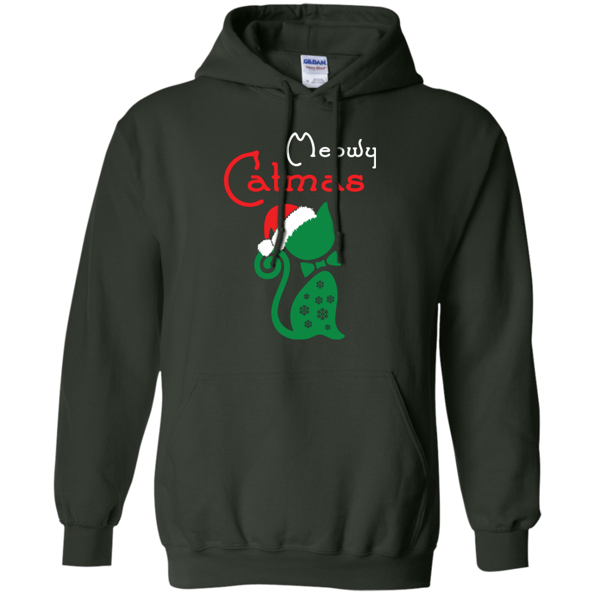 Cat Christmas T-Shirt Meowy Catmas Forest Green