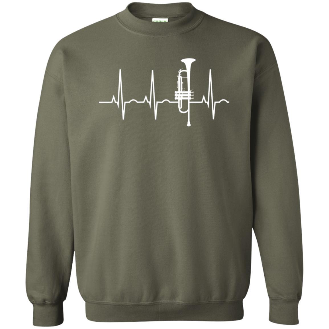 Trumpet Lovers T-Shirt Trumpet Heartbeat Military Green