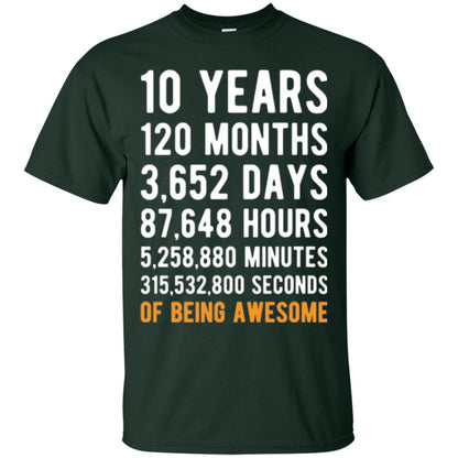 Birthday T-shirt 10 Years Old Of Being Awesome Forest Green