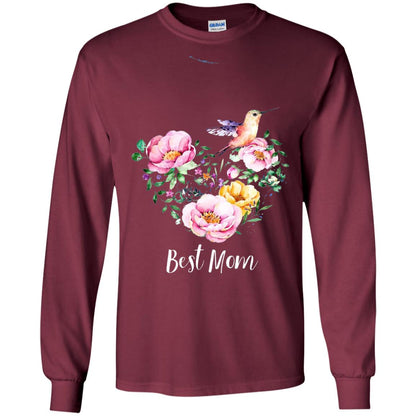 Best Mom Hummingbird Flower Heart Mommy Shirt Maroon
