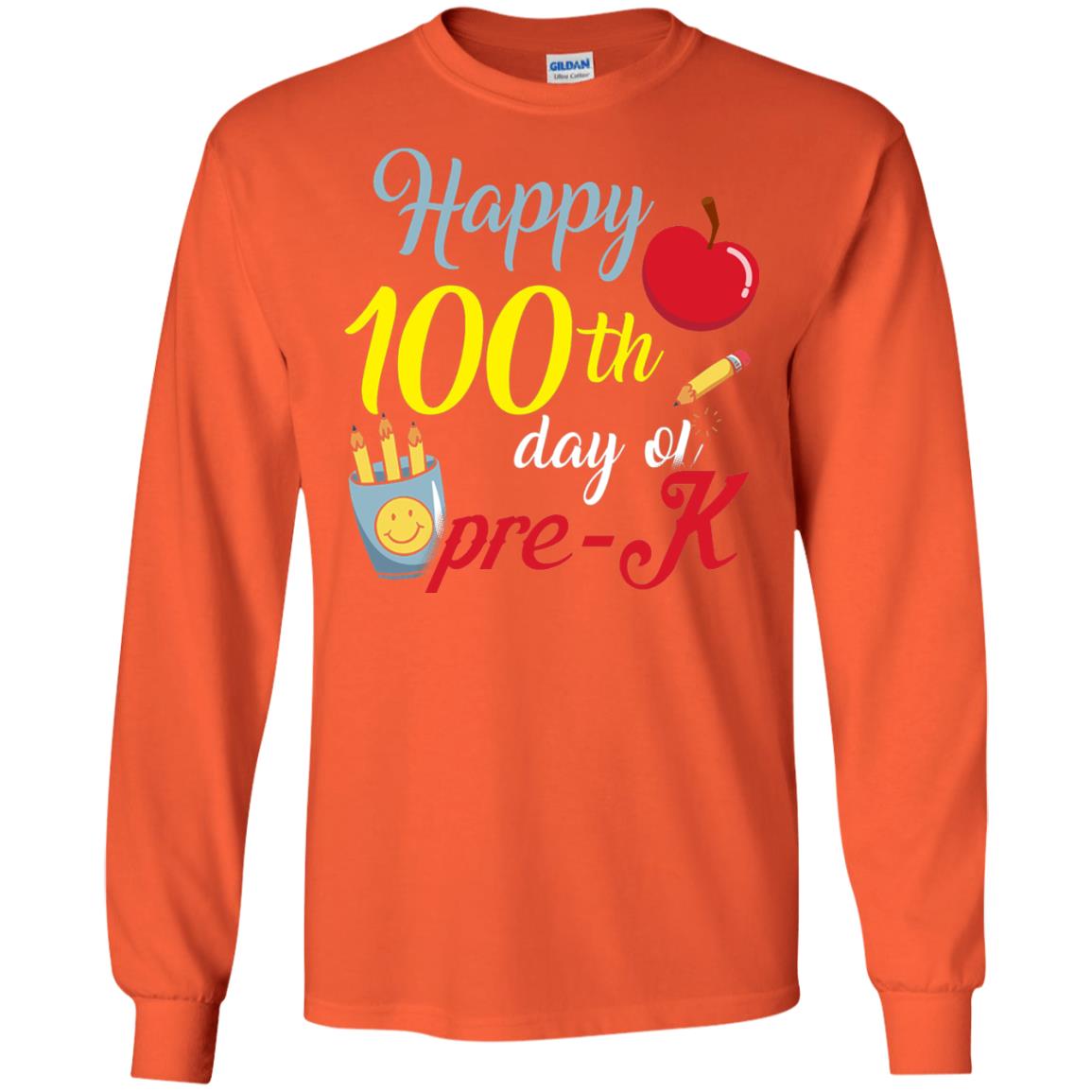 Kindergarter T-shirt Happy 100th Day Of Pre-k Orange