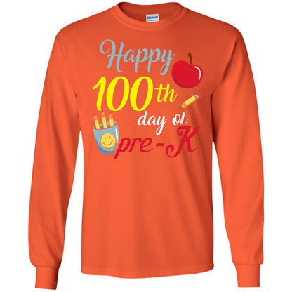 Kindergarter T-shirt Happy 100th Day Of Pre-k Orange