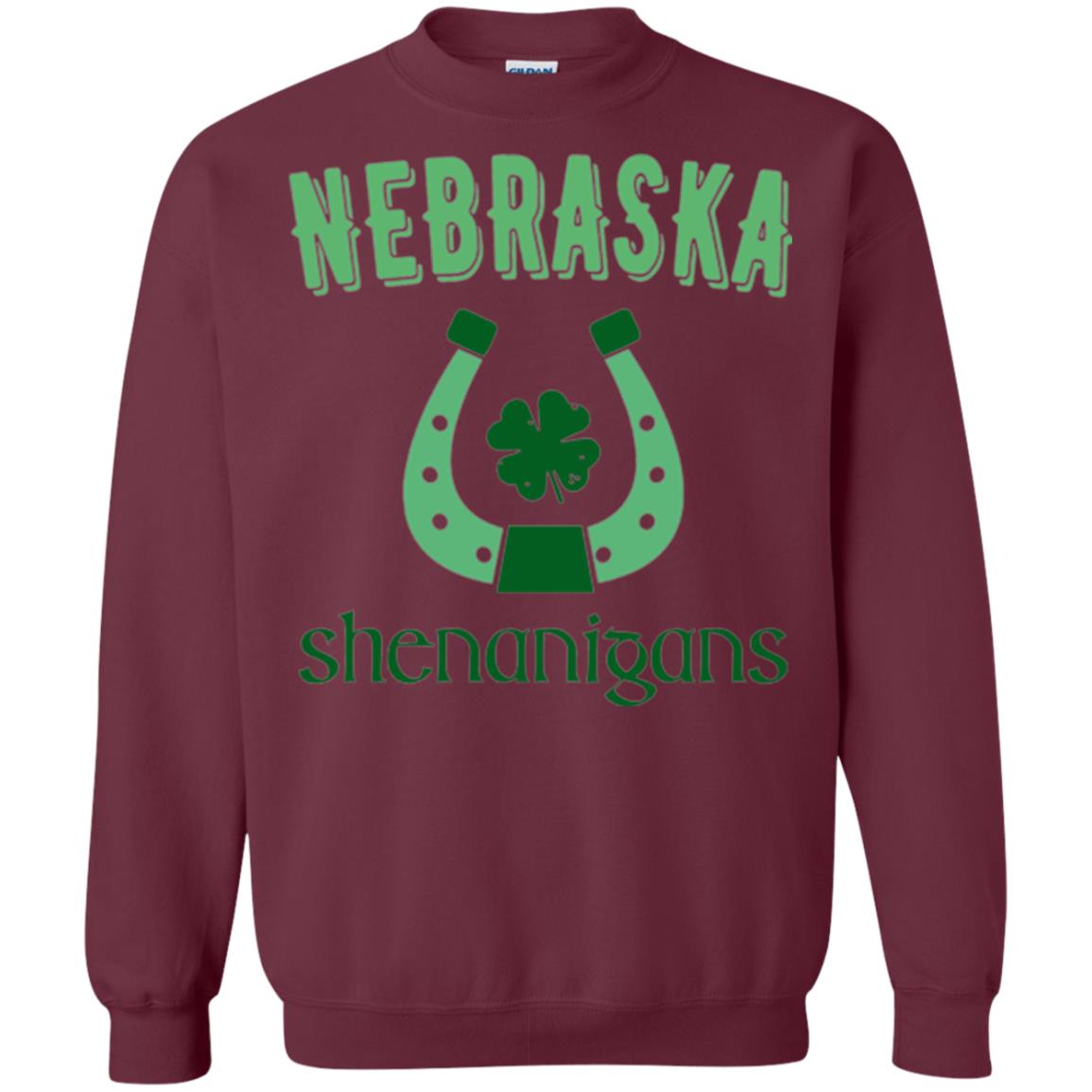 Nebraska Shenanigans Horseshoe Clover St Patrick_s Day T-shirt Maroon
