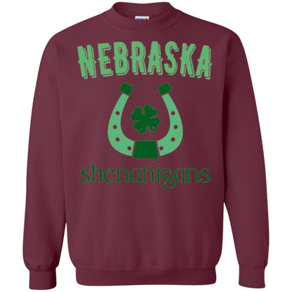 Nebraska Shenanigans Horseshoe Clover St Patrick_s Day T-shirt Maroon
