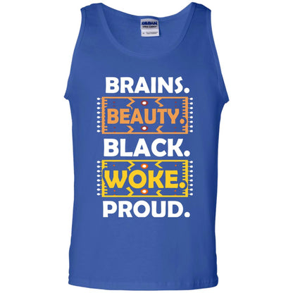 Brains Beauty Black Woke Proud African American T-shirt Royal