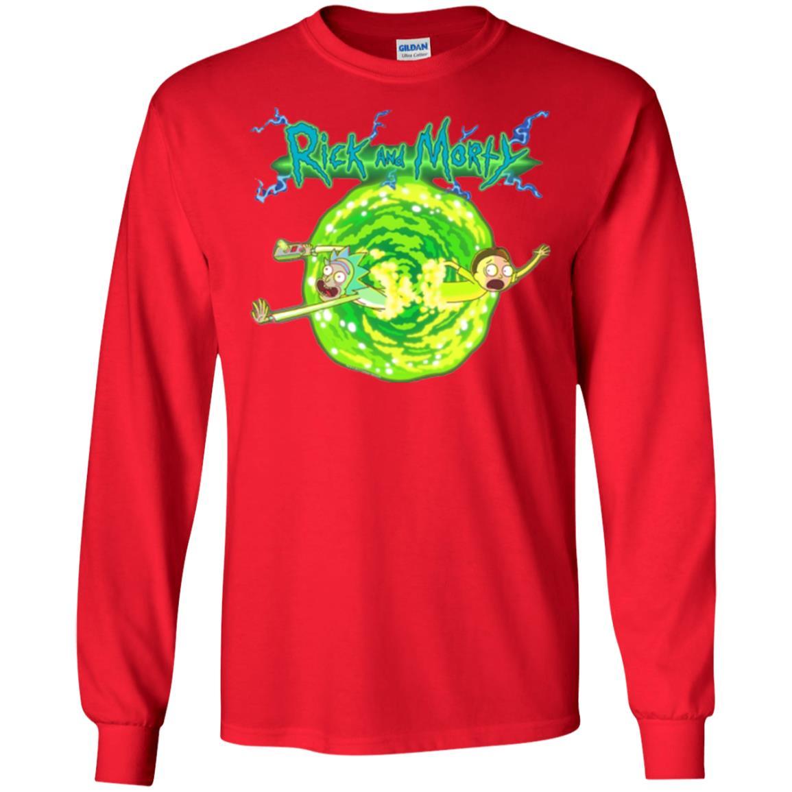 Rick Morty T-shirt Portal Glow Lightning Logo Red