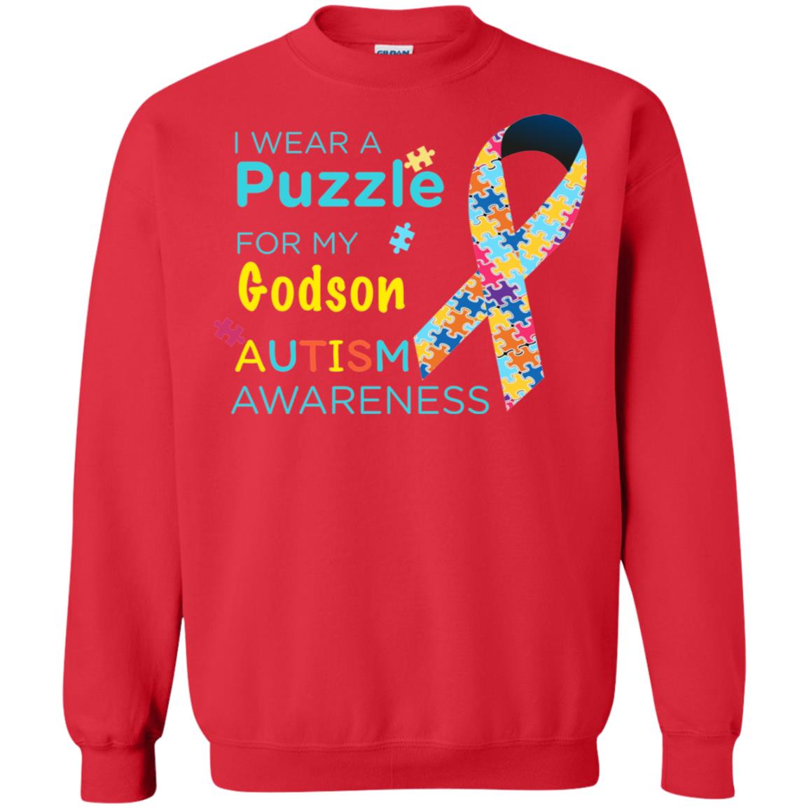 I Wear Puzzle For My Godson Autism Awareness Shirt Red