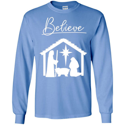 Christian Christmas T-shirt Believe Jesus Celebrate Carolina Blue