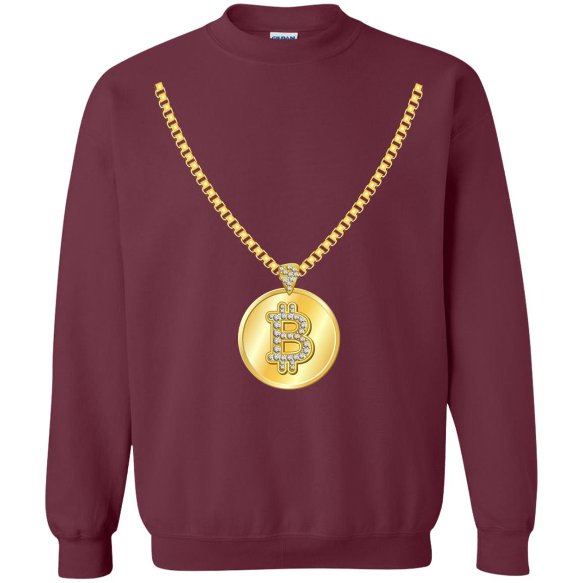 Funny Bitcoin T-shirt Gold Chain Cryptocurrency Necklace Maroon
