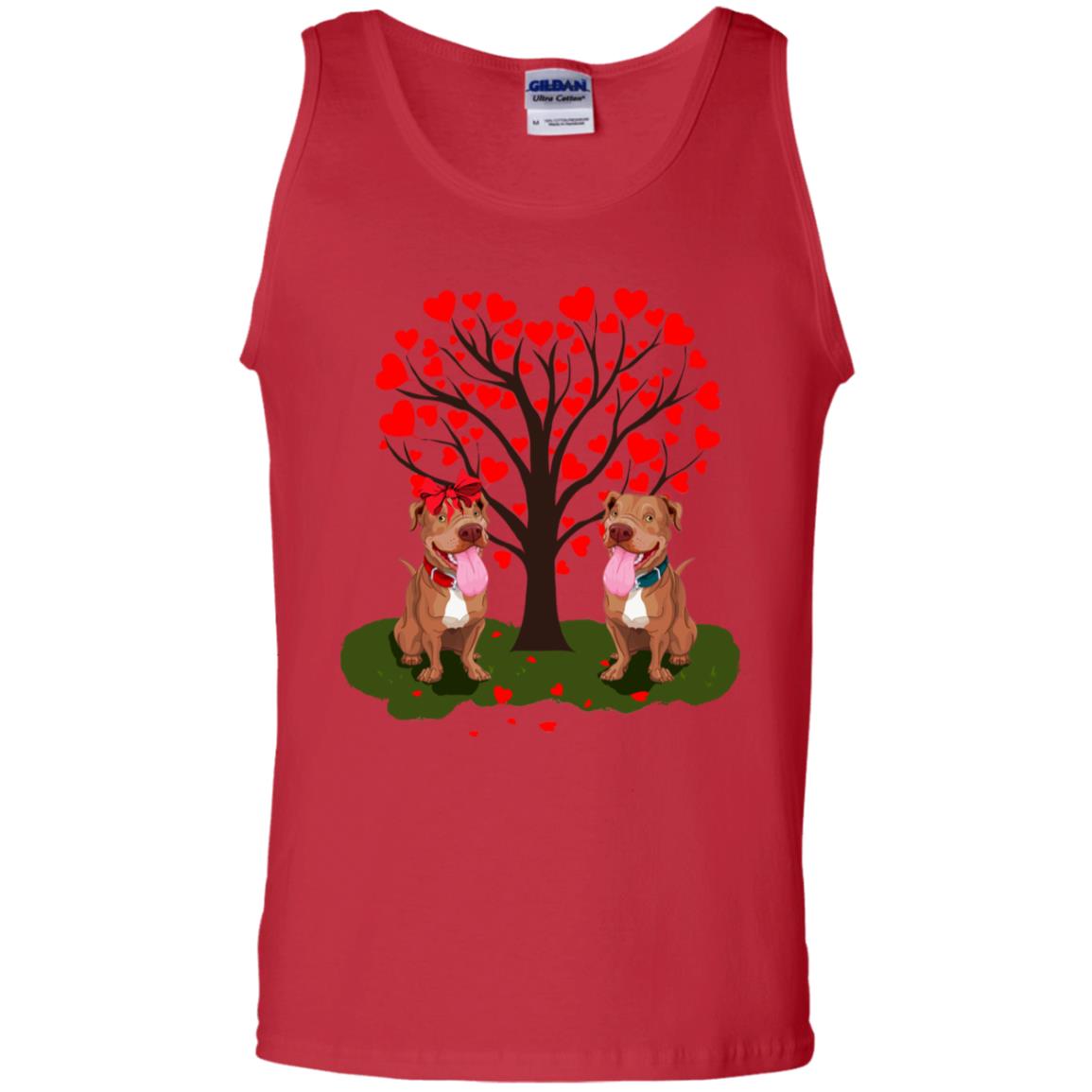 Valentine Pitbull Couple Heart Tree Shirt Red