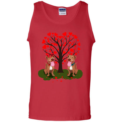 Valentine Pitbull Couple Heart Tree Shirt Red