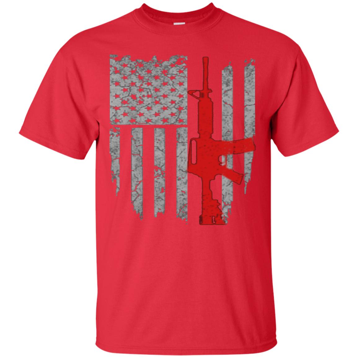 Hunting Lover T-shirt Gun Usa Flag Red