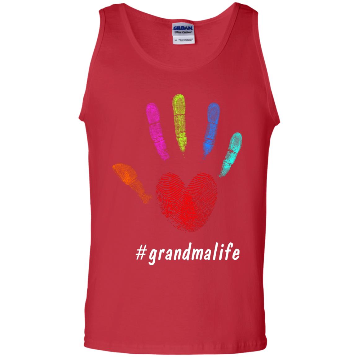 Grandma Life Fingerprint Heart Hand Grandmom Grandmother Shirt Red