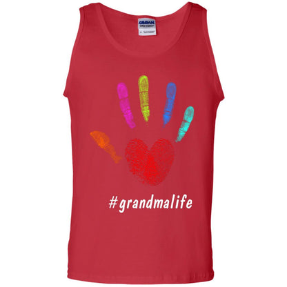 Grandma Life Fingerprint Heart Hand Grandmom Grandmother Shirt Red