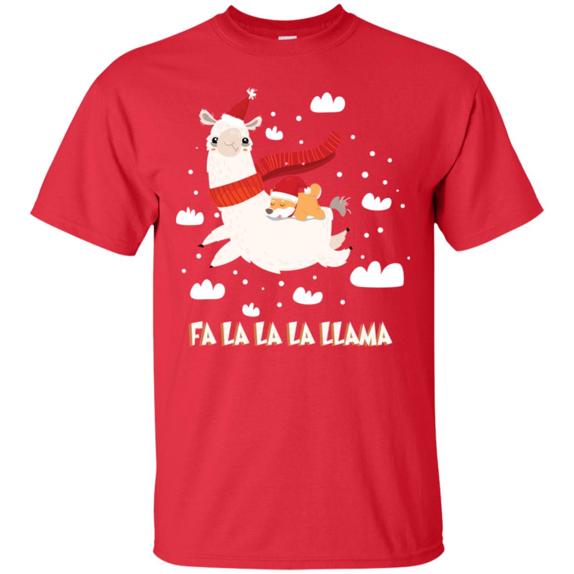 Fa La La La Llama With Shiba Inu X-mas Gift Shirt Red