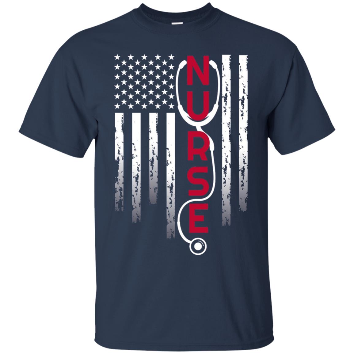 Patriotic Nurse With Flag T-shirt Stethoscope For Rn Lpn Navy