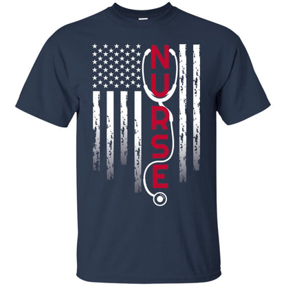 Patriotic Nurse With Flag T-shirt Stethoscope For Rn Lpn Navy