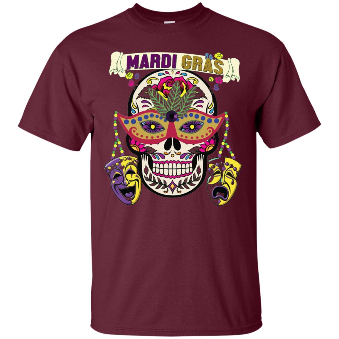 New Orleans Beads Skull Mardi Gras T-shirt Maroon