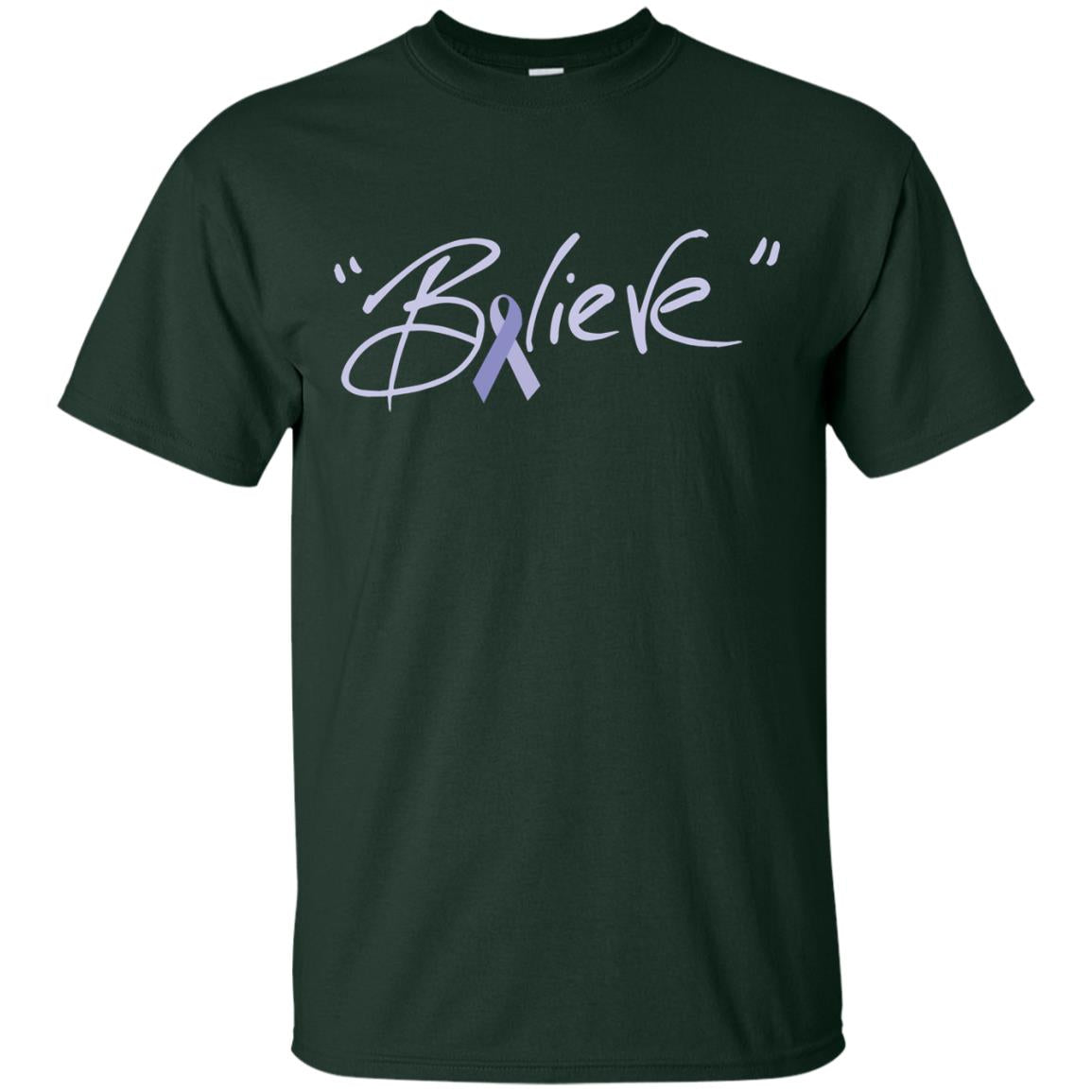 Esophageal And Stomach Cancer Awareness Shirt Periwinkle Blue Ribbon Believe Forest