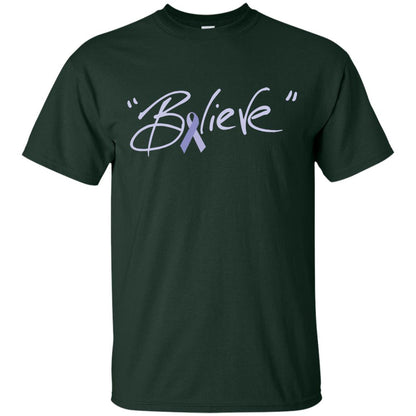 Esophageal And Stomach Cancer Awareness Shirt Periwinkle Blue Ribbon Believe Forest
