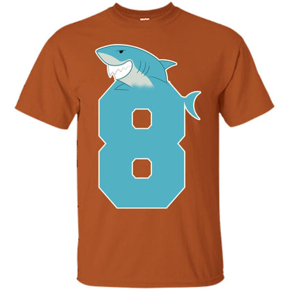 8th Birthday Shark Party Shirt Texas Orange