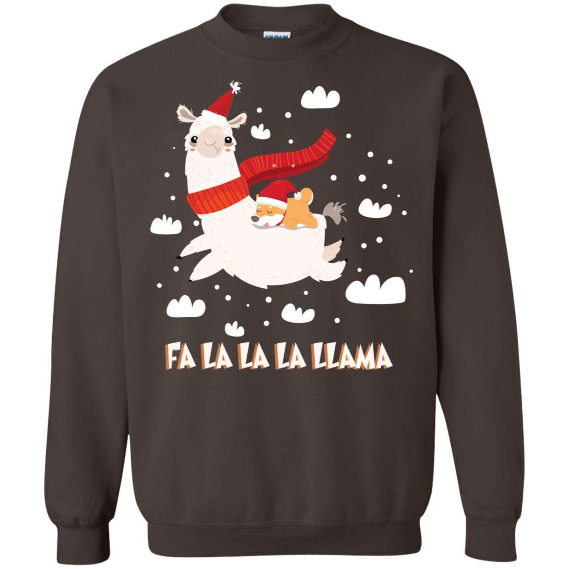 Fa La La La Llama With Shiba Inu X-mas Gift Shirt Dark Chocolate