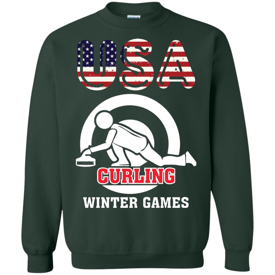 Usa Curling Winter Games Curling Lover T-shirt Forest Green
