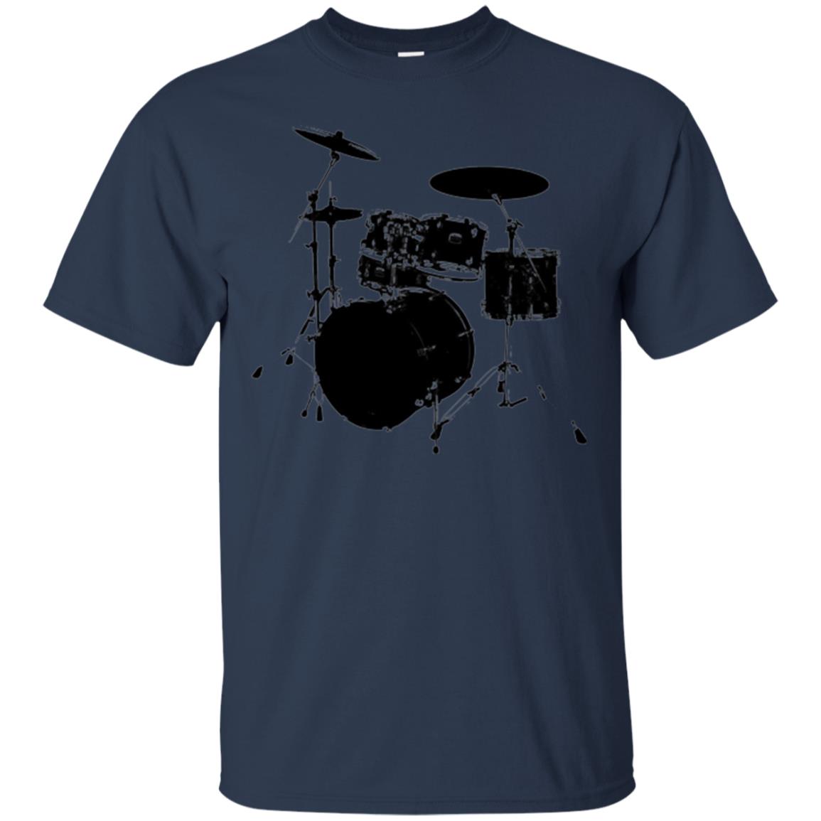 Drum Lovers T-shirt Drum Kit Stencil Print Navy