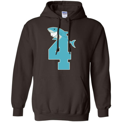4th Birthday Shark Party Shirt Dark Chocolate