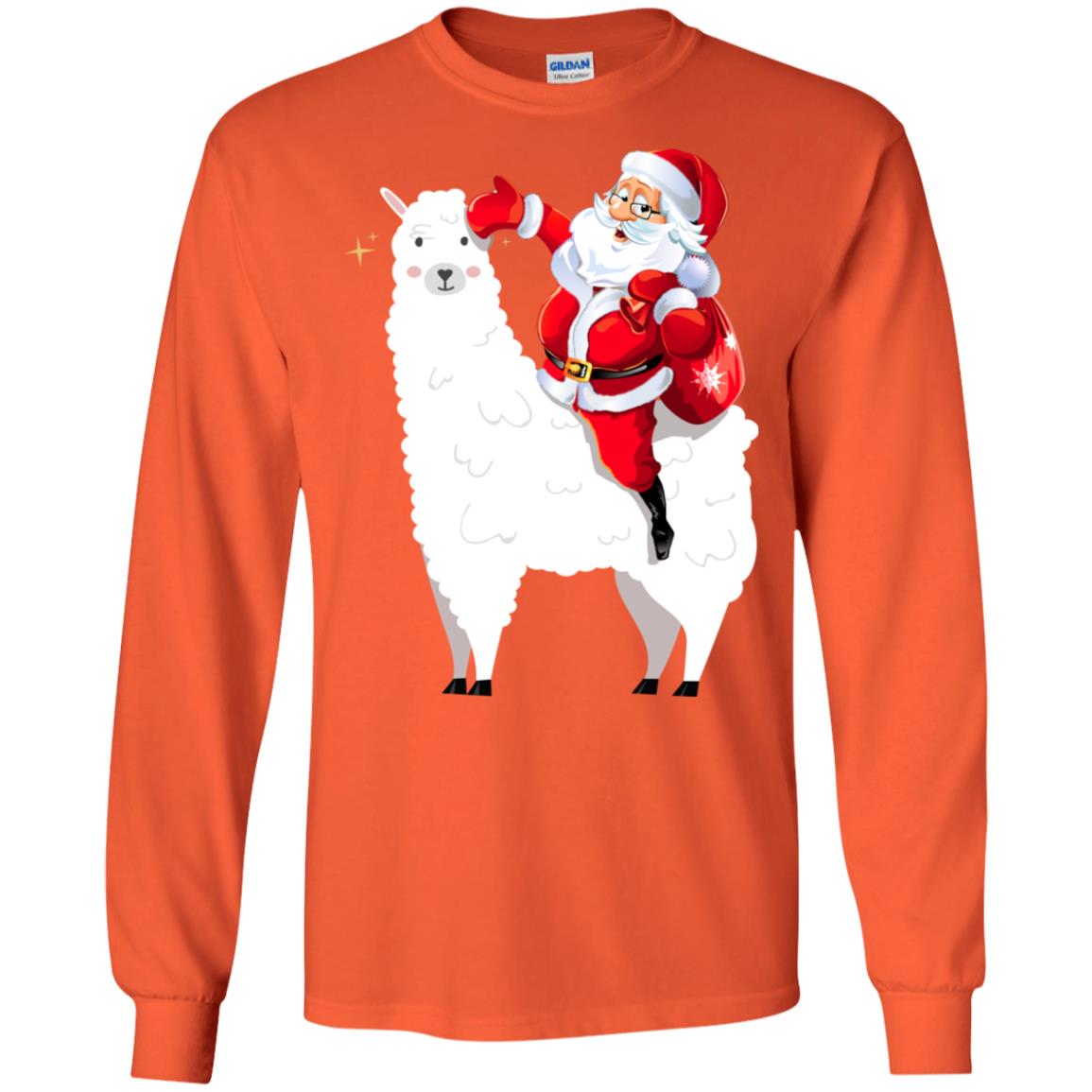 Alpaca Llama And Santa Claus X-mas Gift Shirt Orange