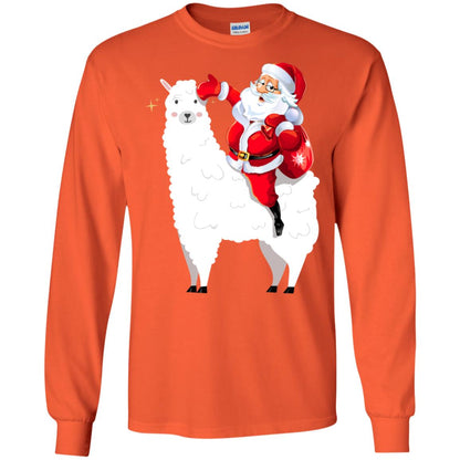 Alpaca Llama And Santa Claus X-mas Gift Shirt Orange