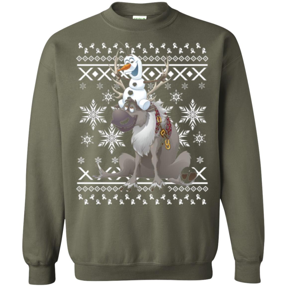 Film T-shirt Frozen Olaf Sven Riding Antler Military Green