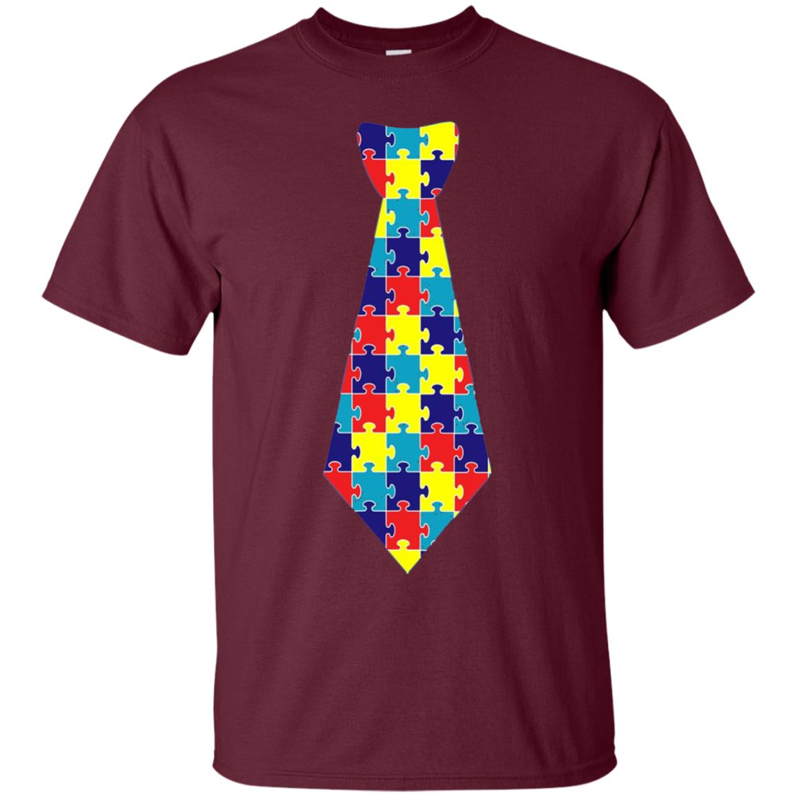 Autism Awareness T-shirt Puzzle Neck Tie 2018 Maroon