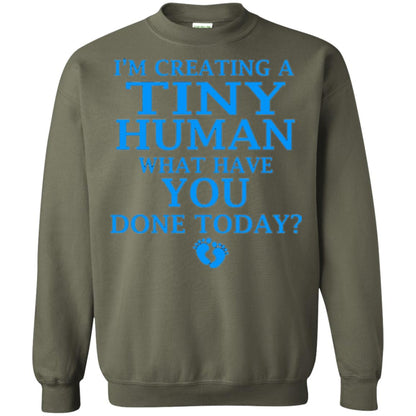 Funny Maternity Shirt Creating Tiny Human Blue Military Green