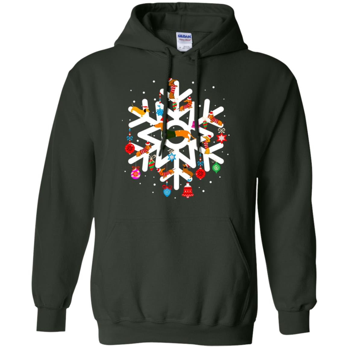 Winter Snow Flower Decorating Bauble And Dachshund X-mas Gift Shirt Forest Green