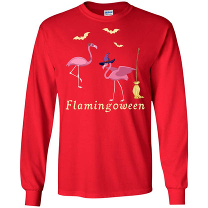 Flamingoween Flamingo Wicth Ride Stick Funny Quote On Haloween Gift Shirt Red