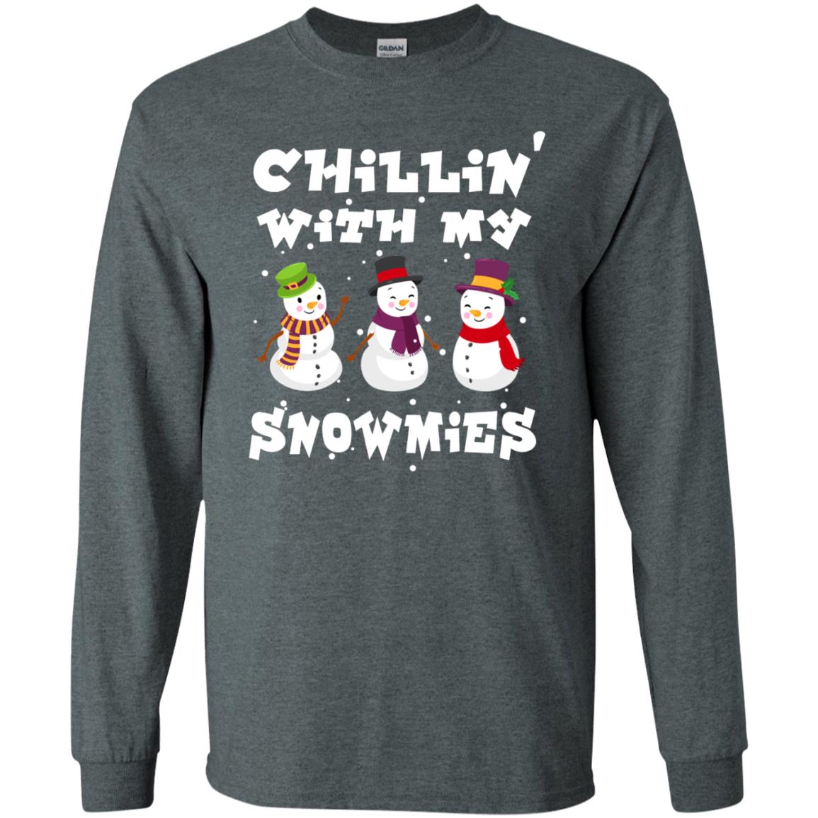 Chillin' With My Snowmie Snowman X-mas Gift Shirt For Mens Womens Kids Dark Heather